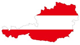 Outline of Austria in colours of the Austrian flag (red, white, red) ©mshin/Shutterstock.com